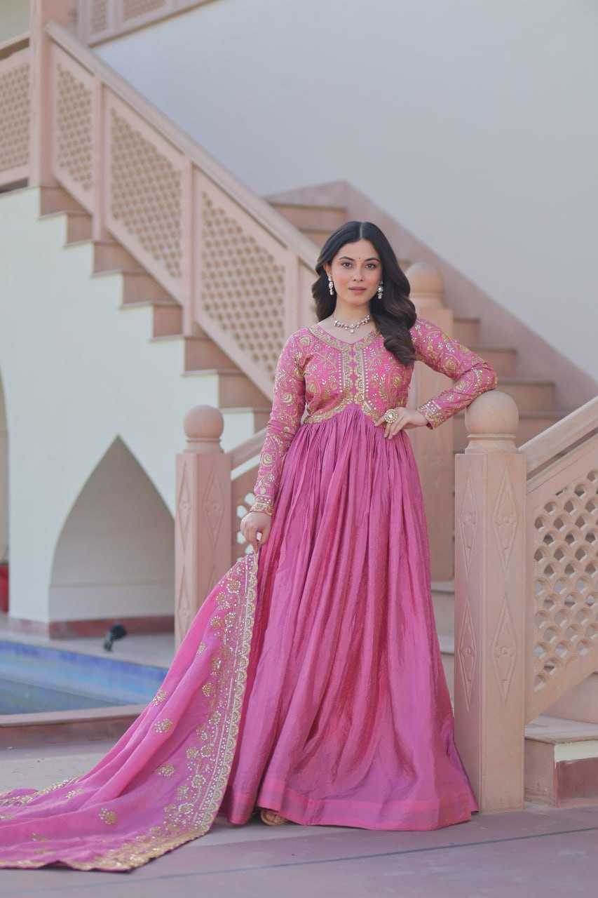 Crush Silk Embroidery Long Gowns - MYLUXURY LANE ENTERPRISE